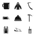 Hiking habiliment icons set, simple style