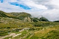 Autumn foggy day hiking in the High Pyrenees Mountains Catalonia, Spain Royalty Free Stock Photo