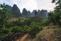 Hiking in the Karst mountains in Guilin region of South China, close to Xingping village, Li River Royalty Free Stock Photo