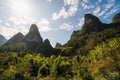 Hiking in the Karst mountains in Guilin region of South China, close to Xingping village, Li River Royalty Free Stock Photo