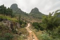 Hiking in the Karst mountains in Guilin region of South China, close to Xingping village, Li River Royalty Free Stock Photo