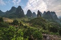 Hiking in the Karst mountains in Guilin region of South China, close to Xingping village, Li River Royalty Free Stock Photo