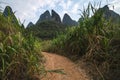 Hiking in the Karst mountains in Guilin region of South China, close to Xingping village, Li River Royalty Free Stock Photo