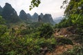 Hiking in the Karst mountains in Guilin region of South China, close to Xingping village, Li River Royalty Free Stock Photo