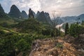 Hiking in the Karst mountains in Guilin region of South China, close to Xingping village, Li River Royalty Free Stock Photo