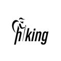 Hiking logo simple line silhouette with tex