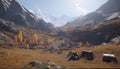 Hiking through the majestic mountain range, a tranquil journey outdoors generated by AI