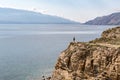 Hiking man, climber or trail runner in mountains Royalty Free Stock Photo