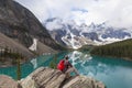 Hiking Man Looking Moraine Lake & Rocky Mountains Royalty Free Stock Photo