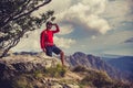 Hiking man or trail runner looking at mountains Royalty Free Stock Photo