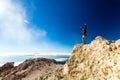 Hiking man or trail runner looking at view in mountains Royalty Free Stock Photo