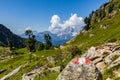 Hiking mark red white red on rock and mountain Dachstein Royalty Free Stock Photo