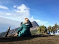 Hiking beside mount Fuego along the adjacent mount acatenango.