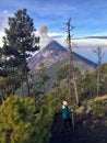 Hiking beside mount Fuego along the adjacent mount acatenango. Both are volcanoes. Royalty Free Stock Photo