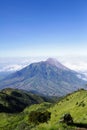 Hiking at mountain merbabu i got view merapi mountain, god always give human best view nature healthy, tree, sun, blue sky,