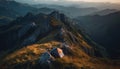 Hiking through mountain range, camping under stars generated by AI Royalty Free Stock Photo