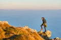 Hiking on mountain ridge in the sea of clouds Royalty Free Stock Photo