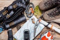 Hiking and mountaineering stuff. Royalty Free Stock Photo