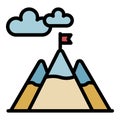 Hiking mountains icon color outline vector