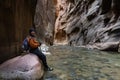 Hiking the Narrows in Zion NP Royalty Free Stock Photo