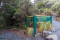 Hiking navigation sign in Fiorland National Park in New Zealand Royalty Free Stock Photo