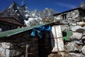 Hiking in Nepal Himalayas, Old stone buildings seen on the way from Namche to Gokyo