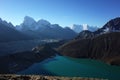 Hiking in Nepal Himalayas, View of Gokyo lake, Ngozumba glacier, Arakam Tse and Cholatse mountain. High altitude glacier lake Royalty Free Stock Photo