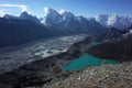 Hiking in Nepal Himalayas, View from Gorio Ri on Gokyo lake, Gokyo village, Ngozumba glacier and mountains Royalty Free Stock Photo