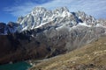Hiking in Nepal Himalayas, View of Pharilapche mountain range from Gokyo Ri Royalty Free Stock Photo