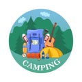 Hiking and outdoor recreation concept with flat camping travel icons vector illustration. Royalty Free Stock Photo