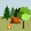 Hiking and outdoor recreation concept with flat camping travel icons vector illustration Royalty Free Stock Photo