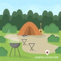 Hiking and outdoor recreation concept with flat camping travel icons. Vector illustration Royalty Free Stock Photo