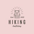 hiking outfitting and sunburst line art logo vector symbol illustration design