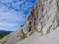 Hiking path at the bottom of Sulzfluh via ferrata in Praettigau, Switzerland. Royalty Free Stock Photo