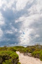 Hiking path in bushland with storm clouds in the sky Royalty Free Stock Photo