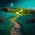 A Hiking Path on a Green Hill Royalty Free Stock Photo