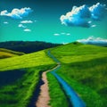 A Hiking Path on a Green Hill Royalty Free Stock Photo