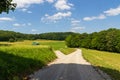 Hiking path, hill panorama, meadows, forest with trees near Wichsenstein in Franconian Switzerland, Germany