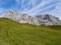 Hiking path leading up to Sulzfluh. Praettigau, Graubuenden, Switzerland. Royalty Free Stock Photo