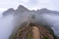 Hiking path near the mountain peak Pico do Arierio on Madeira Island