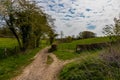 Hiking path in the regional hills in Limburg, South of the Netherlands. With views on the local vineyards near Maastricht Royalty Free Stock Photo