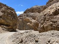 Hiking path between rocky cliffs trails in Titus Canyon Road in Los Angeles Royalty Free Stock Photo