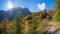 hiking path to alpine chalet Falkenhuette, karwendel mountains, cloud in a heart shape Royalty Free Stock Photo