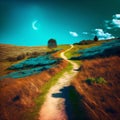 A Hiking Path on a Green Hill Royalty Free Stock Photo