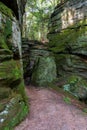 Hiking path through wall fracture on Ledges Trail in Cuyahoga Valley National