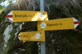 Hiking pathway sign in the famous Ticino Canton in Switzerland