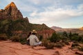 Hiking people - lovely hiker couple on hike outdoors enjoying view from Canyon Overlook trail in Zion National Park, Utah Royalty Free Stock Photo