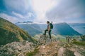 Hiking on the ridge of Romsdalseggen in Norway