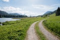 Hiking route along lake Gerold, upper bavaria in spring Royalty Free Stock Photo