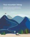 Hiking route infographic. Layers of mountain landscape with fir trees